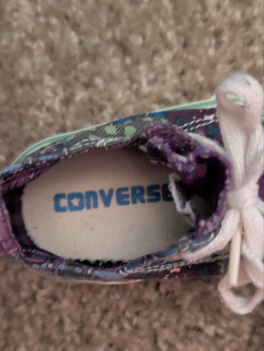 Converse Baby Canvas Sneakers in Blue, Green & Purple - Casual Lace-Up Sz 2 - Picture 6 of 6